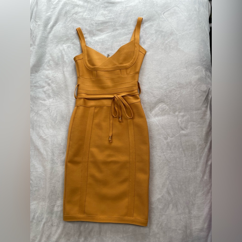 Mustard-yellow-gold Sarasolla bodycon dress-NEVER WORN